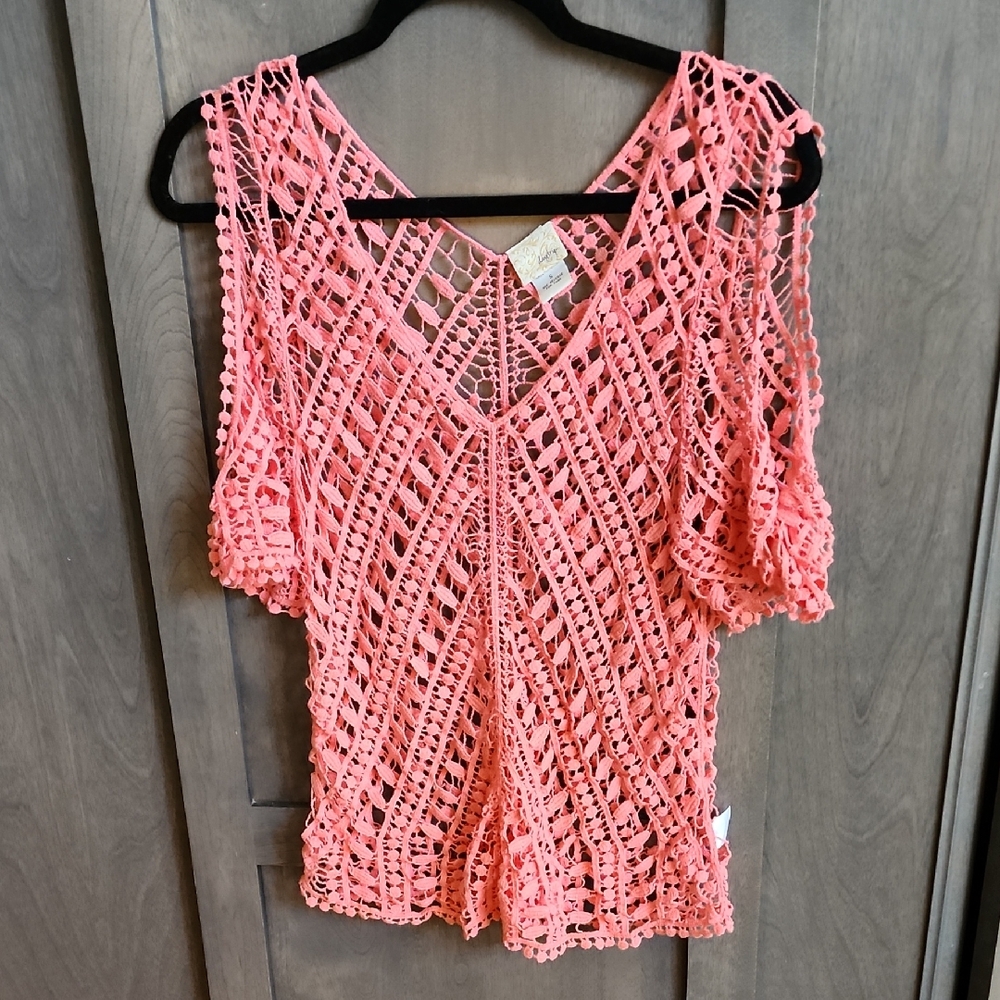 Daytrip Crochet Pink Cut Out Shoulder Blouse